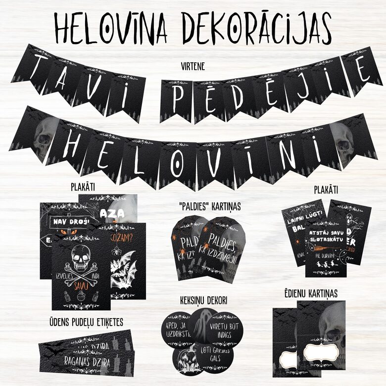 Helovīna ballītes dekorāciju komplekts, digitāls JPG fails